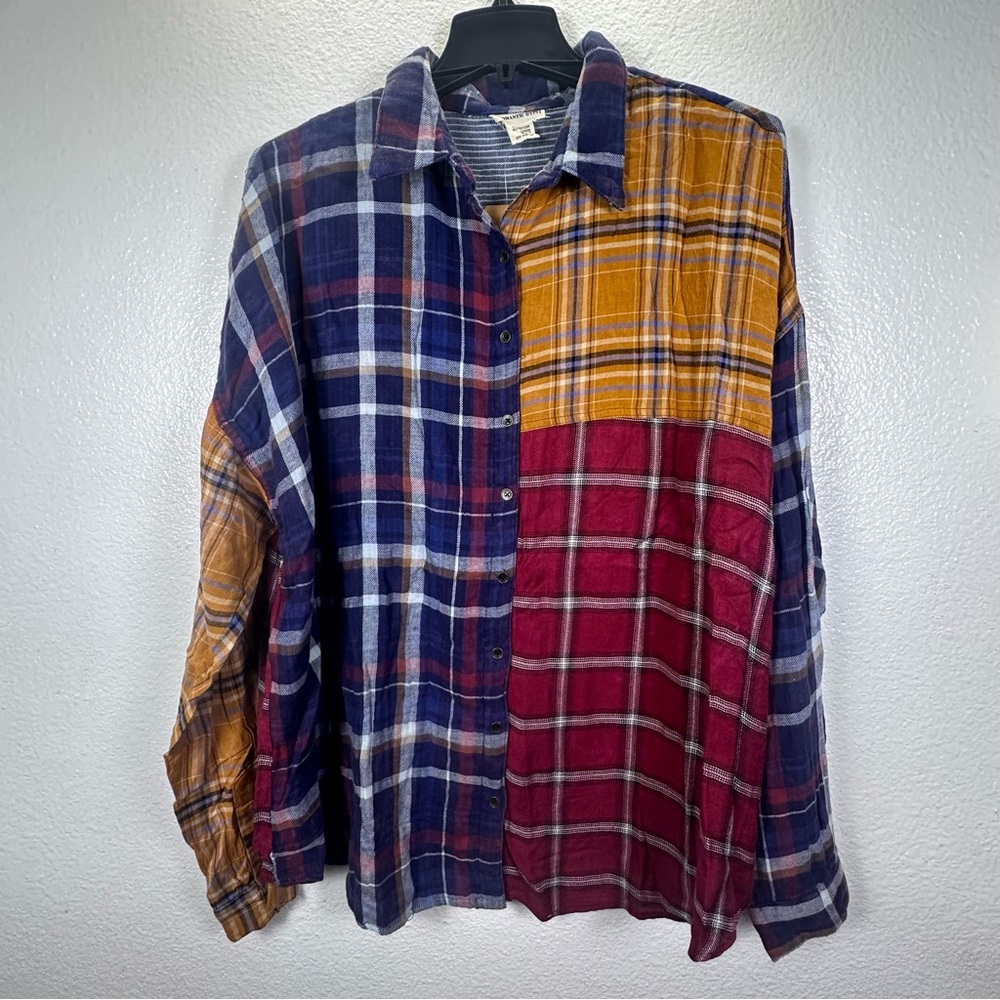 Colorful Patchwork Plaid Women's Button Down Shirt